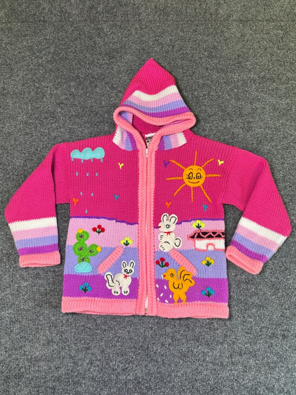 El Condor Made in Peru Girls' Pink Hooded Zip Sweater Size 6